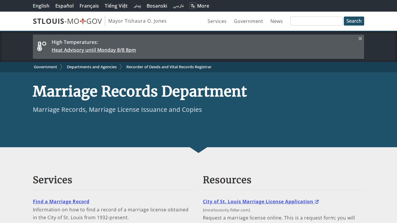 Marriage Records Department - St. Louis